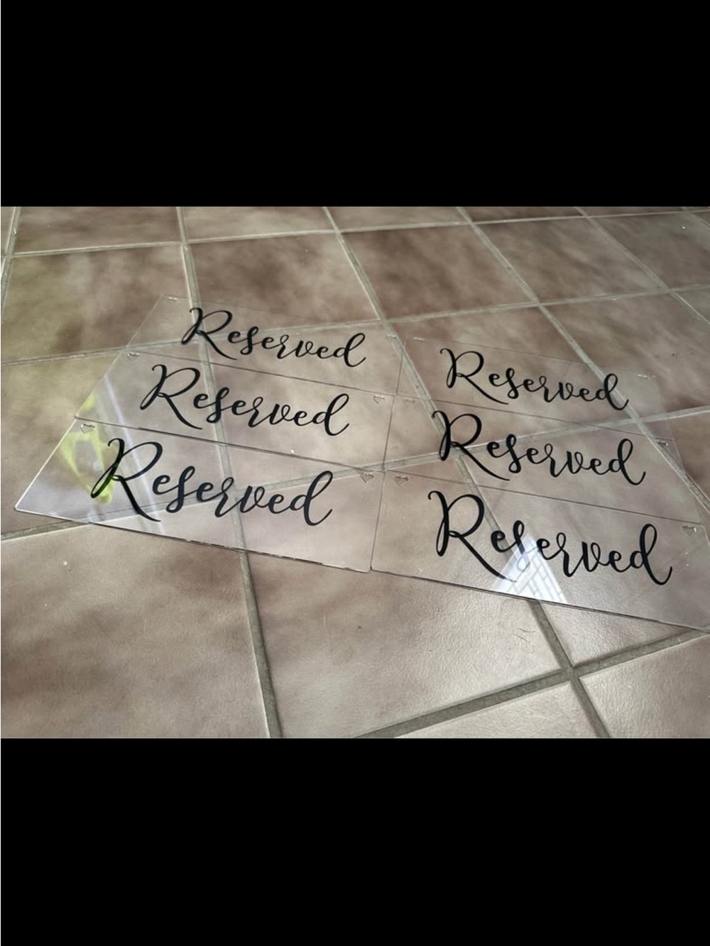 Clear Acrylic 'Reserved' Signs - Black Script